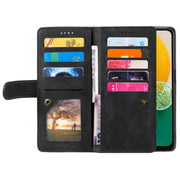 For Samsung Galaxy S25 5G Nine Card Zipper Bag Leather Phone Case with Lanyard(Black)