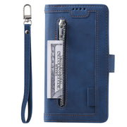 For Samsung Galaxy S25 5G Nine Card Zipper Bag Leather Phone Case with Lanyard(Blue)