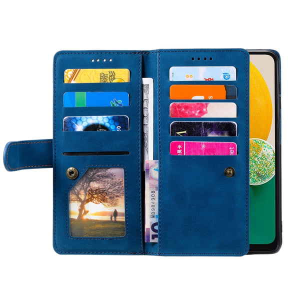 For Samsung Galaxy S25 5G Nine Card Zipper Bag Leather Phone Case with Lanyard(Blue)
