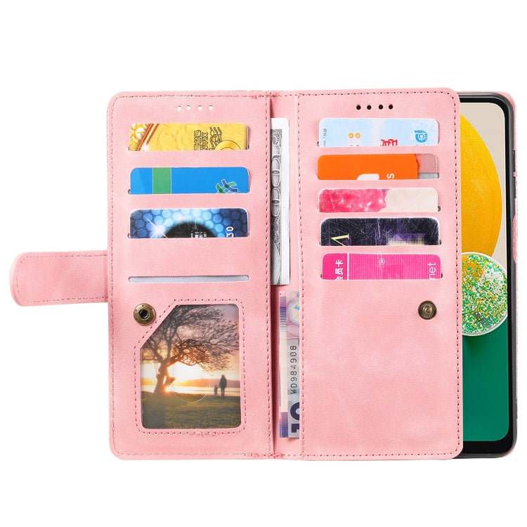 For Samsung Galaxy S25 5G Nine Card Zipper Bag Leather Phone Case with Lanyard(Pink)