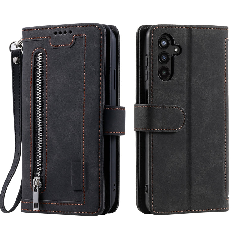 For Samsung Galaxy S25+ 5G Nine Card Zipper Bag Leather Phone Case with Lanyard(Black)