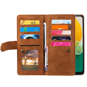 For Samsung Galaxy S25+ 5G Nine Card Zipper Bag Leather Phone Case with Lanyard(Brown)