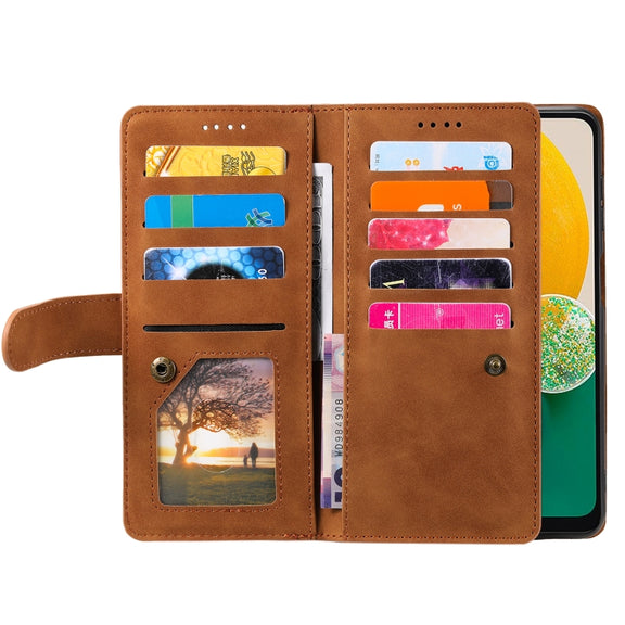For Samsung Galaxy S25+ 5G Nine Card Zipper Bag Leather Phone Case with Lanyard(Brown)