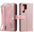 For Samsung Galaxy S25 Ultra 5G Nine Card Zipper Bag Leather Phone Case with Lanyard(Pink) - Galaxy S25 Ultra 5G Cases by PMC TechLife | Online Shopping South Africa | PMC TechLife | Buy Now Pay Later Mobicred