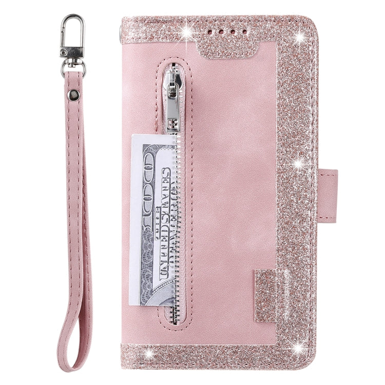 For Samsung Galaxy S25 Ultra 5G Nine Card Zipper Bag Leather Phone Case with Lanyard(Pink)