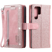 For Samsung Galaxy S25 Ultra 5G Nine Card Zipper Bag Leather Phone Case with Lanyard(Pink)