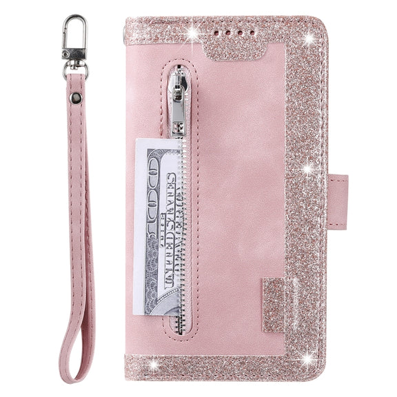 For Samsung Galaxy S25 Ultra 5G Nine Card Zipper Bag Leather Phone Case with Lanyard(Pink)