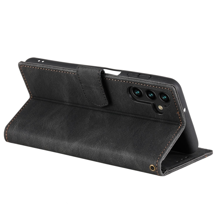 For Samsung Galaxy S25 5G Nail Skin Feel Stitching Calf Texture Leather Phone Case(Black)