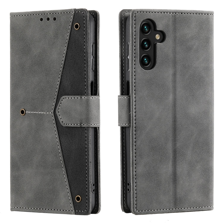 For Samsung Galaxy S25 5G Nail Skin Feel Stitching Calf Texture Leather Phone Case(Grey)