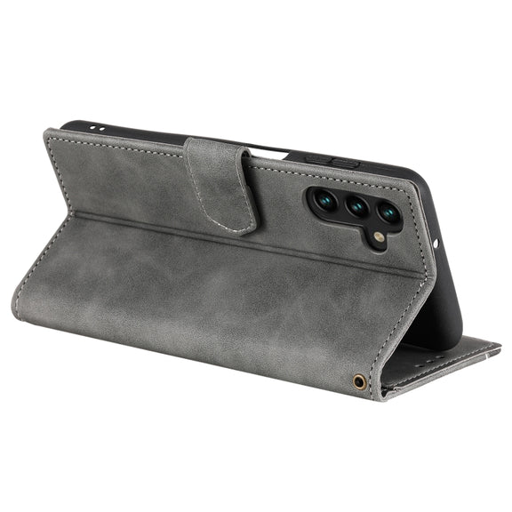 For Samsung Galaxy S25 5G Nail Skin Feel Stitching Calf Texture Leather Phone Case(Grey)