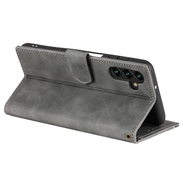 For Samsung Galaxy S25+ 5G Nail Skin Feel Stitching Calf Texture Leather Phone Case(Grey)