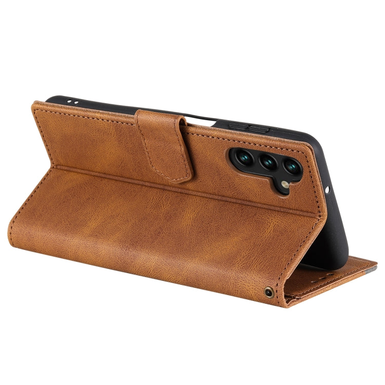 For Samsung Galaxy S25+ 5G Nail Skin Feel Stitching Calf Texture Leather Phone Case(Brown)