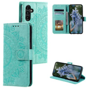For Samsung Galaxy S25 5G Totem Flower Embossed Leather Phone Case with Lanyard(Green)