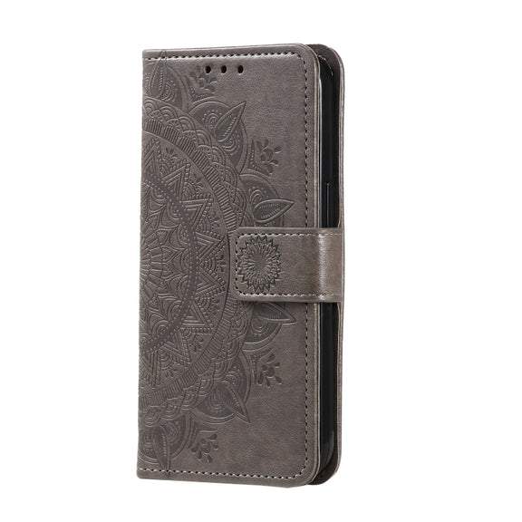 For Samsung Galaxy S25 5G Totem Flower Embossed Leather Phone Case(Grey)