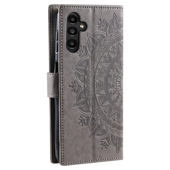 For Samsung Galaxy S25 5G Totem Flower Embossed Leather Phone Case(Grey)