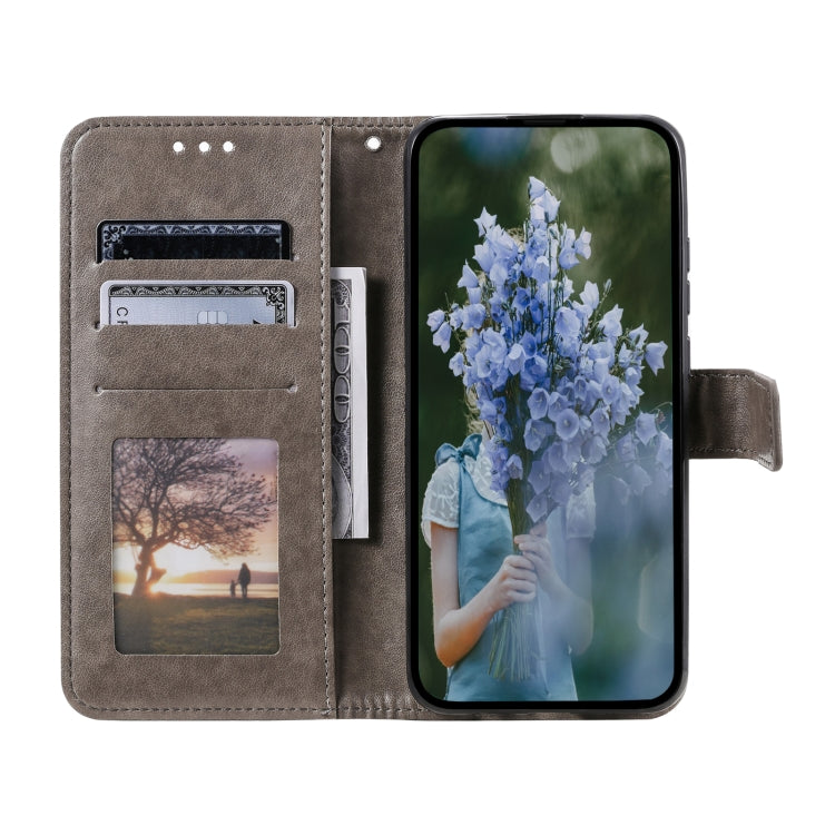 For Samsung Galaxy S25 5G Totem Flower Embossed Leather Phone Case(Grey)