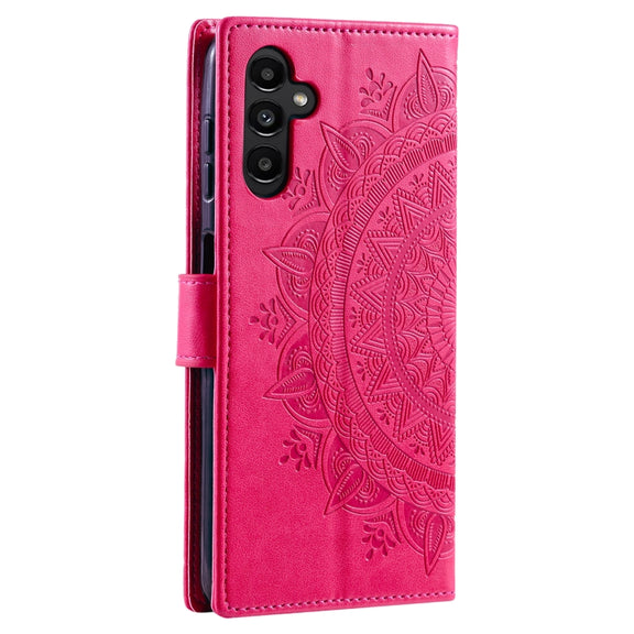 For Samsung Galaxy S25 5G Totem Flower Embossed Leather Phone Case(Red)