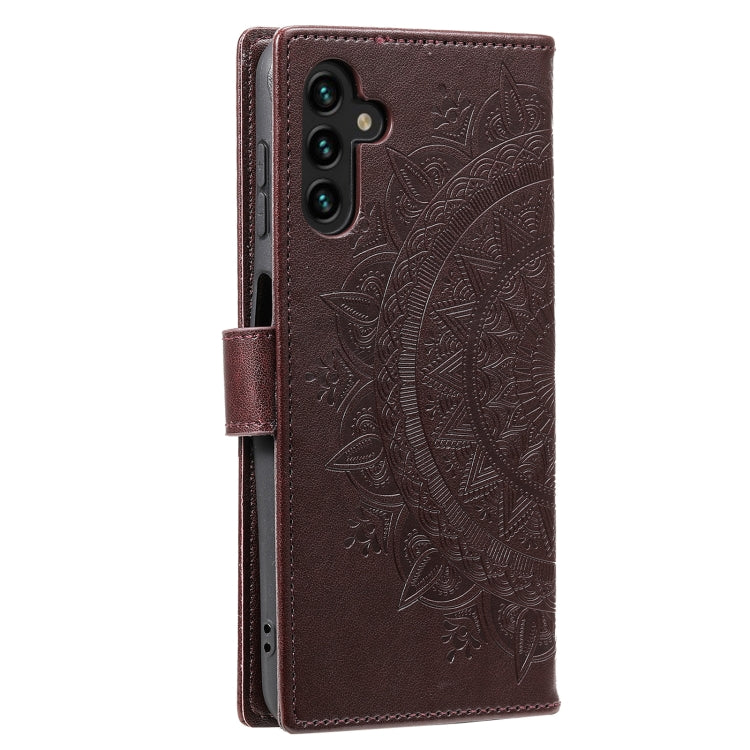 For Samsung Galaxy S25 5G Totem Flower Embossed Leather Phone Case(Brown)