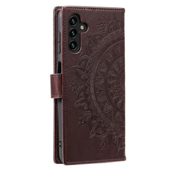 For Samsung Galaxy S25 5G Totem Flower Embossed Leather Phone Case(Brown)