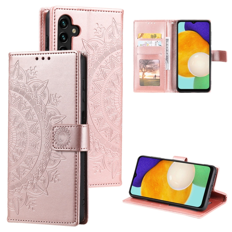 For Samsung Galaxy S25 5G Totem Flower Embossed Leather Phone Case(Rose Gold)