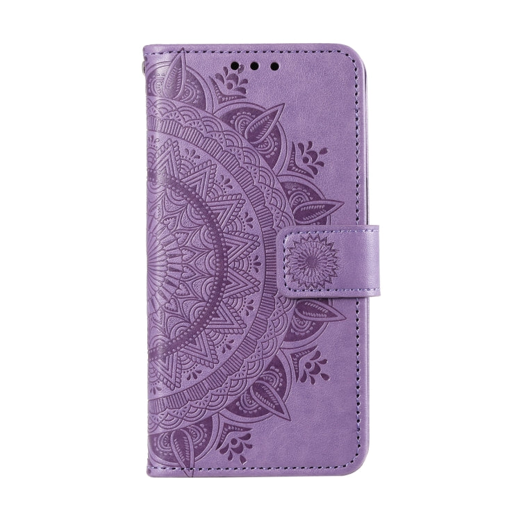 For Samsung Galaxy S25 5G Totem Flower Embossed Leather Phone Case with Lanyard(Purple)