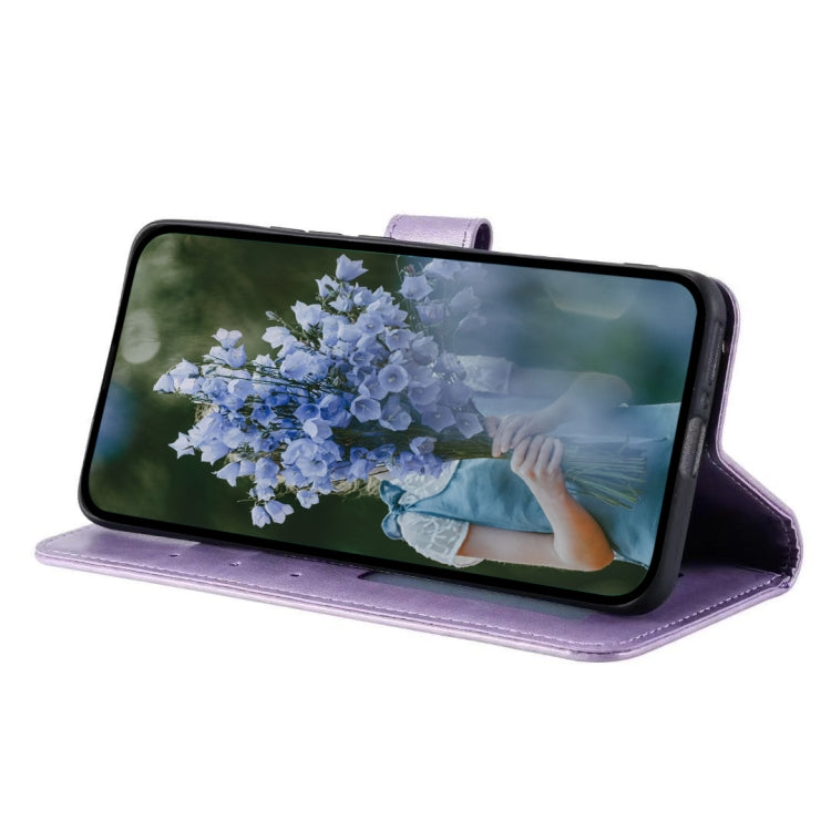 For Samsung Galaxy S25 5G Totem Flower Embossed Leather Phone Case with Lanyard(Purple)