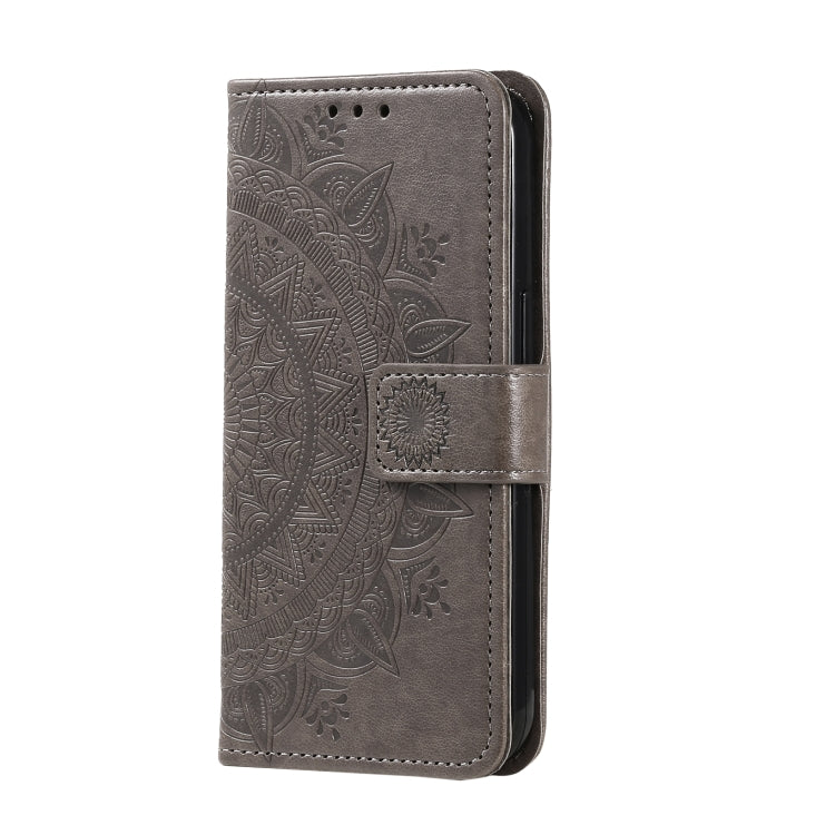 For Samsung Galaxy S25+ 5G Totem Flower Embossed Leather Phone Case with Lanyard(Grey)