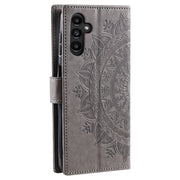 For Samsung Galaxy S25+ 5G Totem Flower Embossed Leather Phone Case with Lanyard(Grey)