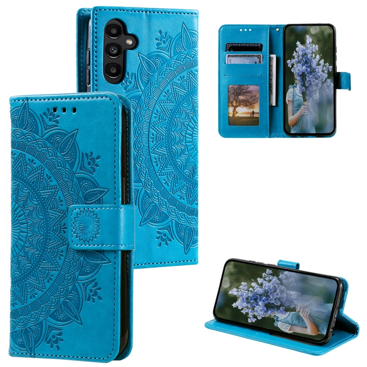 For Samsung Galaxy S25+ 5G Totem Flower Embossed Leather Phone Case(Blue)