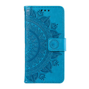 For Samsung Galaxy S25+ 5G Totem Flower Embossed Leather Phone Case(Blue)