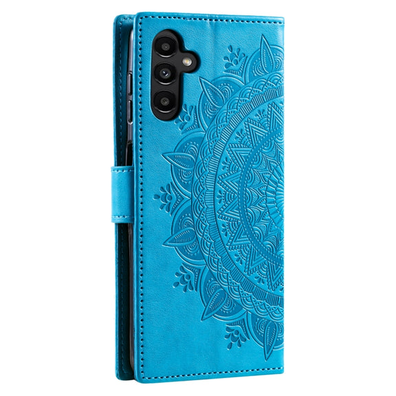 For Samsung Galaxy S25+ 5G Totem Flower Embossed Leather Phone Case(Blue)