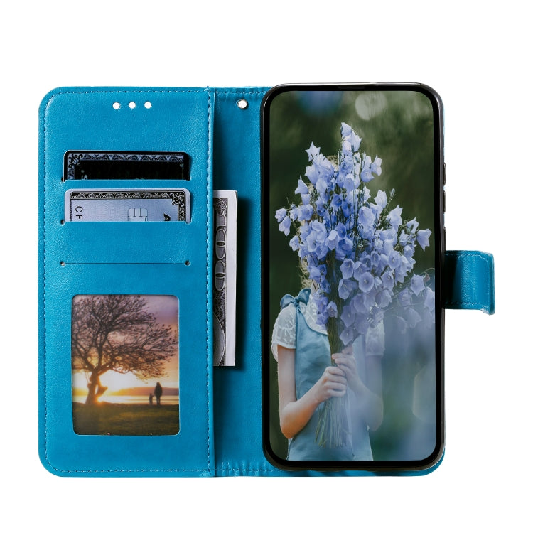 For Samsung Galaxy S25+ 5G Totem Flower Embossed Leather Phone Case(Blue)