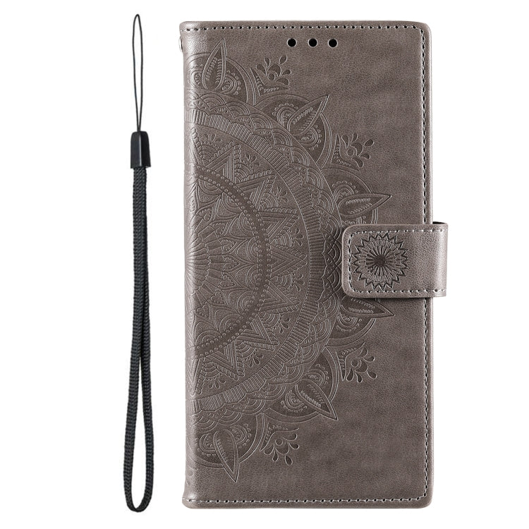 For Samsung Galaxy S25 Ultra 5G Totem Flower Embossed Leather Phone Case(Grey)