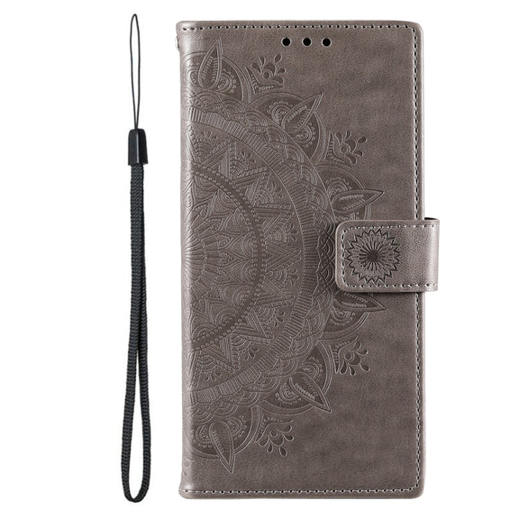 For Samsung Galaxy S25 Ultra 5G Totem Flower Embossed Leather Phone Case(Grey)