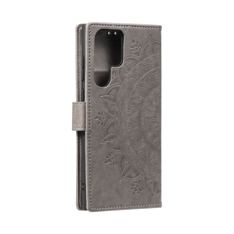 For Samsung Galaxy S25 Ultra 5G Totem Flower Embossed Leather Phone Case(Grey)