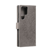 For Samsung Galaxy S25 Ultra 5G Totem Flower Embossed Leather Phone Case(Grey)