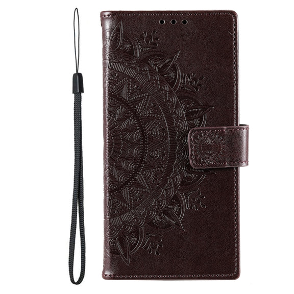 For Samsung Galaxy S25 Ultra 5G Totem Flower Embossed Leather Phone Case(Brown)
