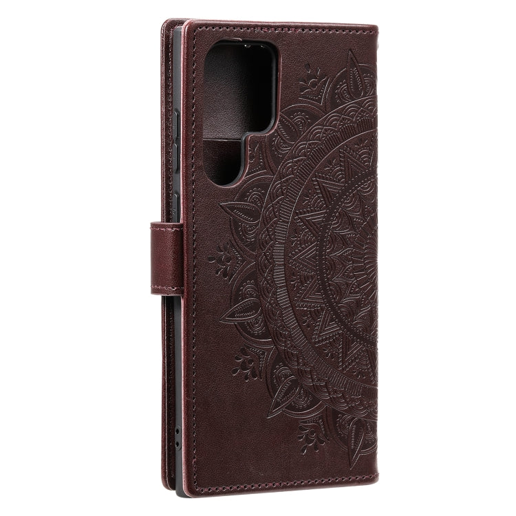 For Samsung Galaxy S25 Ultra 5G Totem Flower Embossed Leather Phone Case(Brown)