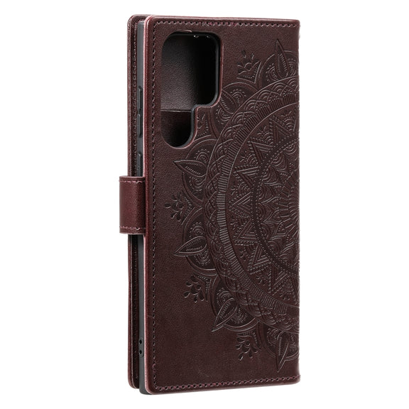 For Samsung Galaxy S25 Ultra 5G Totem Flower Embossed Leather Phone Case(Brown)