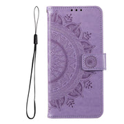 For Samsung Galaxy S25 Ultra 5G Totem Flower Embossed Leather Phone Case with Lanyard(Purple)