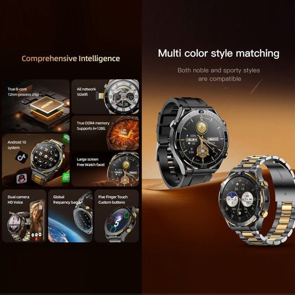 T7 1.508 inch 4G LTE Android 10 Smart Watch, 6GB+128GB, MTK6762 Octa Core, Support Heart Rate / Blood Oxygen(Gold)