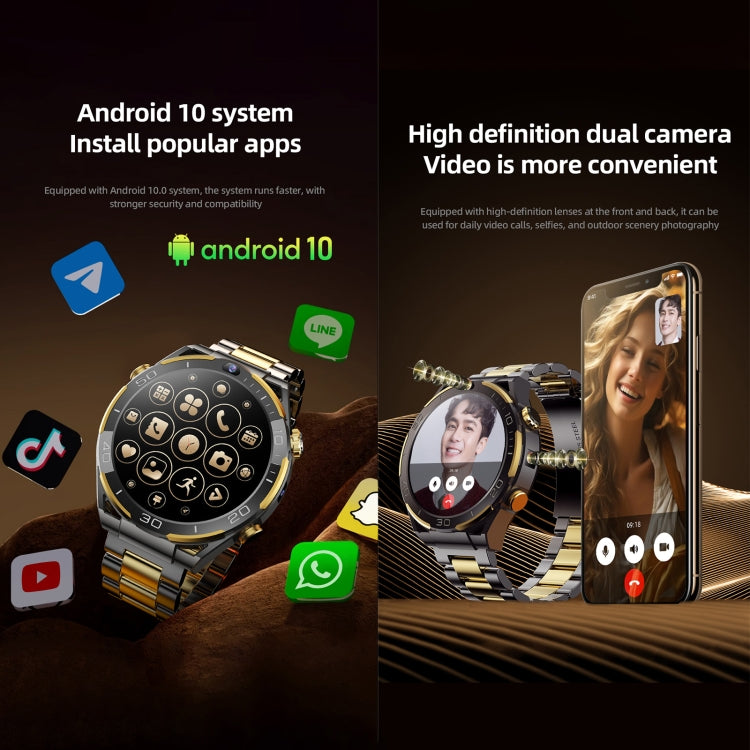 T7 1.508 inch 4G LTE Android 10 Smart Watch, 6GB+128GB, MTK6762 Octa Core, Support Heart Rate / Blood Oxygen(Gold)