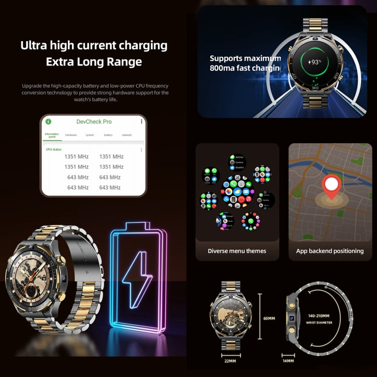 T7 1.508 inch 4G LTE Android 10 Smart Watch, 6GB+128GB, MTK6762 Octa Core, Support Heart Rate / Blood Oxygen(Gold)