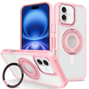 For iPhone 16 Plus Skin Feel Matte 360 Degree Rotating Silicone Ring Holder Phone Case(Pink)