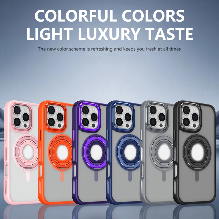 For iPhone 16 Pro Max Skin Feel Matte 360 Degree Rotating Silicone Ring Holder Phone Case(Grey)