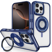 For iPhone 16 Pro Max Skin Feel Transparent 360 Degree Rotating Silicone Ring Holder Phone Case(Royal Blue)