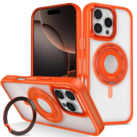 For iPhone 16 Pro Skin Feel Transparent 360 Degree Rotating Silicone Ring Holder Phone Case(Orange)