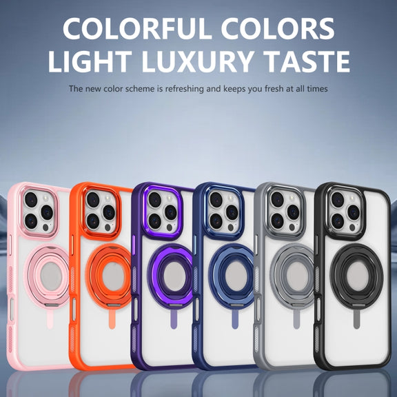 For iPhone 16 Pro Skin Feel Transparent 360 Degree Rotating Silicone Ring Holder Phone Case(Royal Blue)