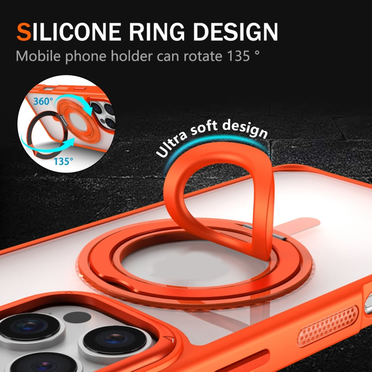 For iPhone 16 Plus Skin Feel Transparent 360 Degree Rotating Silicone Ring Holder Phone Case(Orange)