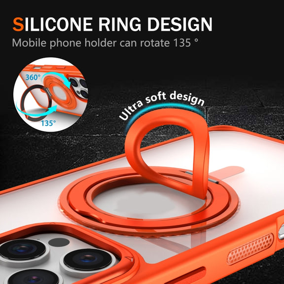 For iPhone 16 Plus Skin Feel Transparent 360 Degree Rotating Silicone Ring Holder Phone Case(Orange)